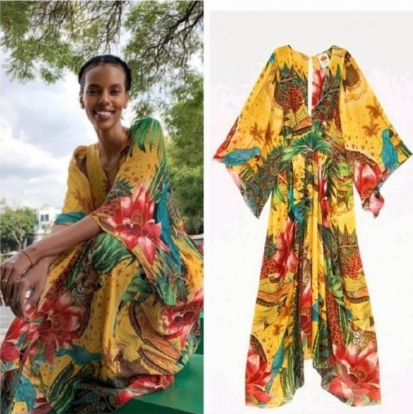 FARM Rio Dresses & Skirts - NWT Farm Rio Tropical Dreams Caftan Maxi Dress In Cheetah & Floral Print